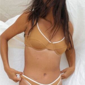 Tan Underwire Bikini Top with White Trim - Women Swim